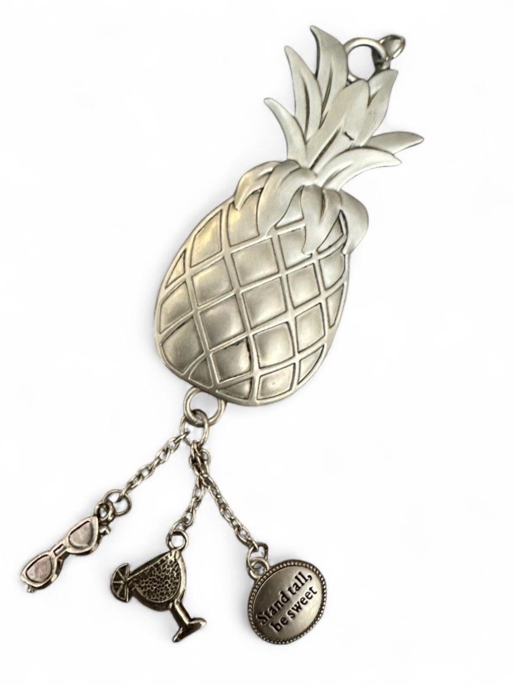 Silver Pineapple Charm Keychain with Sunglasses, Drink & 'Be Sweet' Charms